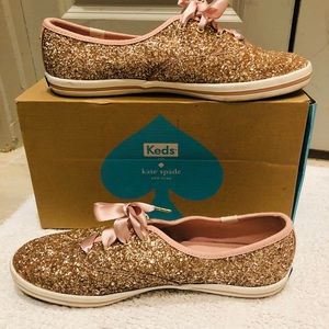 Kate Spade Rose Gold Glitter Keds size 10